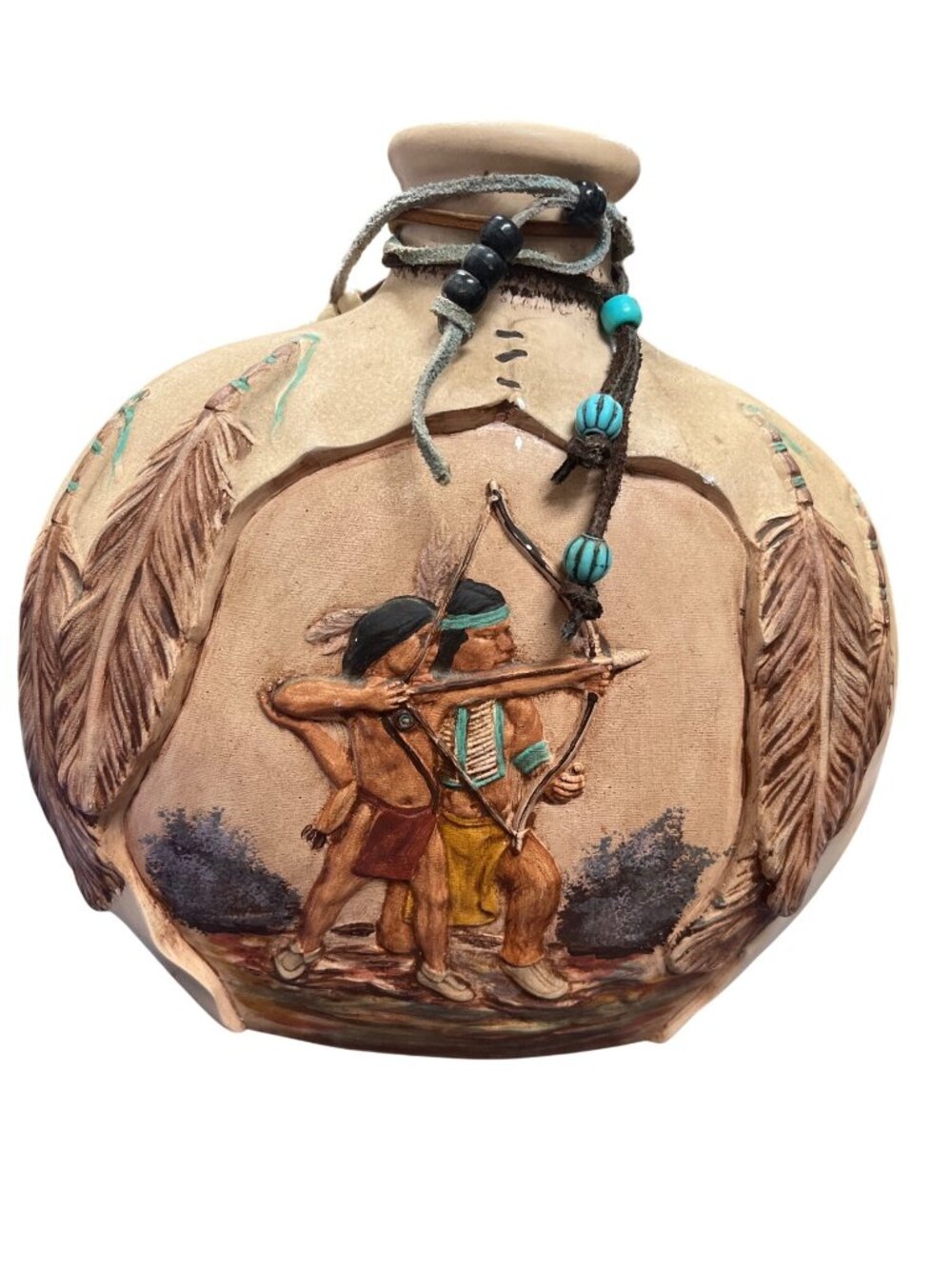 Vintage Southwestern Native American archer pottery beaded vase SKU 10-171